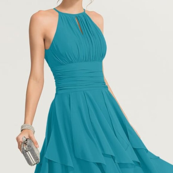 JJ's House A-line Halter Knee-Length Chiffon Cocktail Dress - Picture 1 of 3